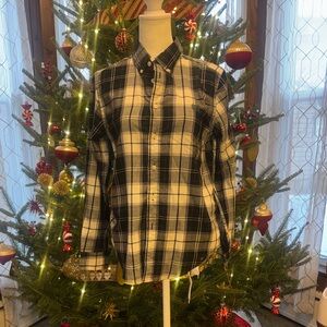Chaps Black and White Plaid Button Down Shirt
